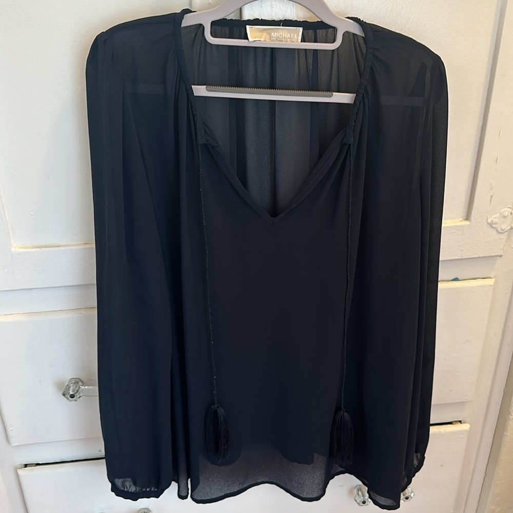 Micheal Kors Navy Sheer Blouse